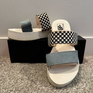 Vans Cayucas Slides - Checkerboard & Denim Platform Slide Sandals